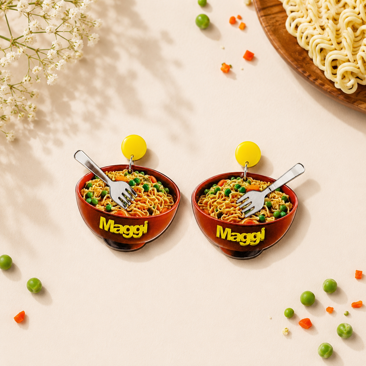 maggi snacks acrylic earrings