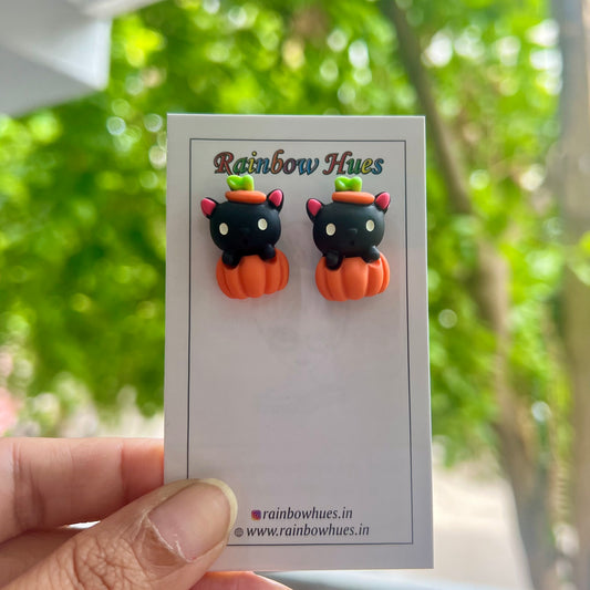 Kitty N Pumpkin Stud Earrings