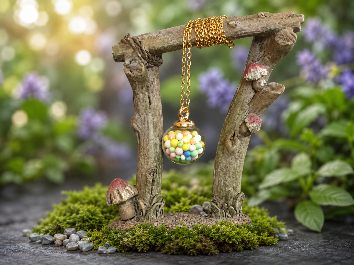 Rainbow Confetti Globe Necklace