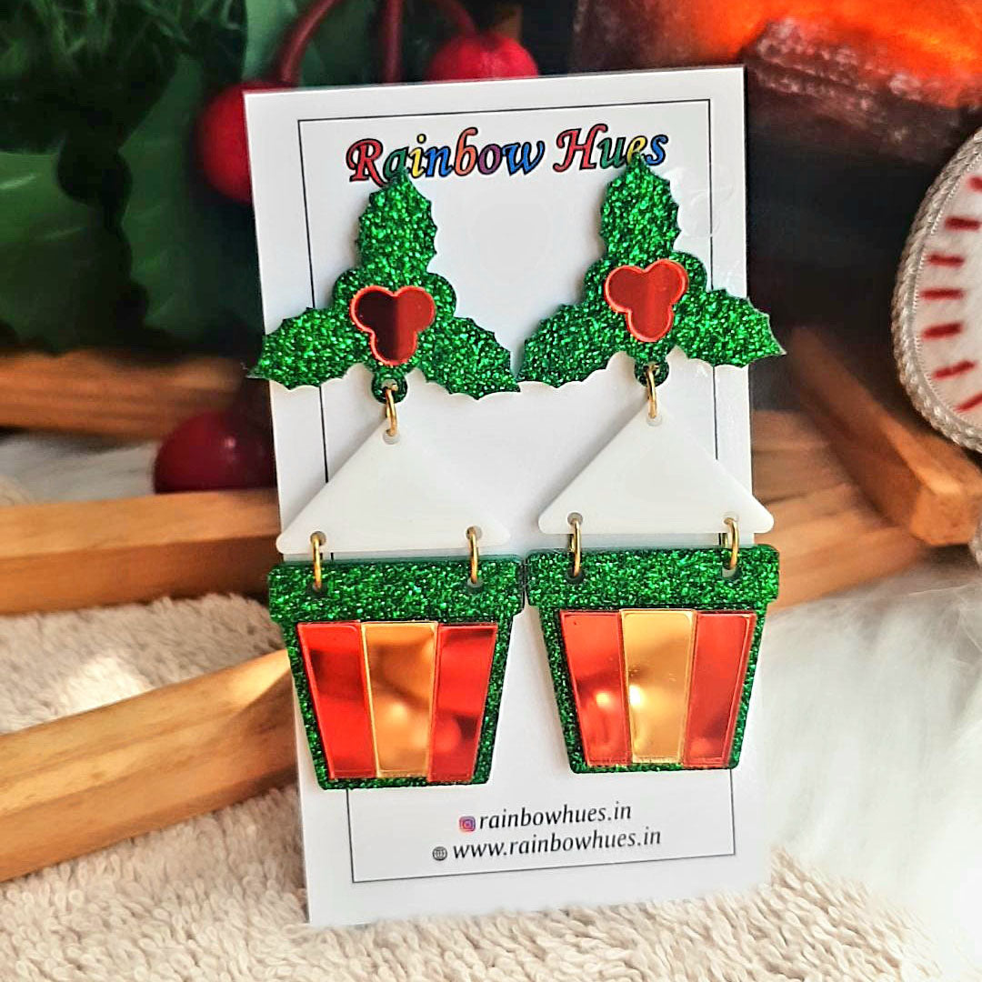 Christmas Holly Leaf Earrings