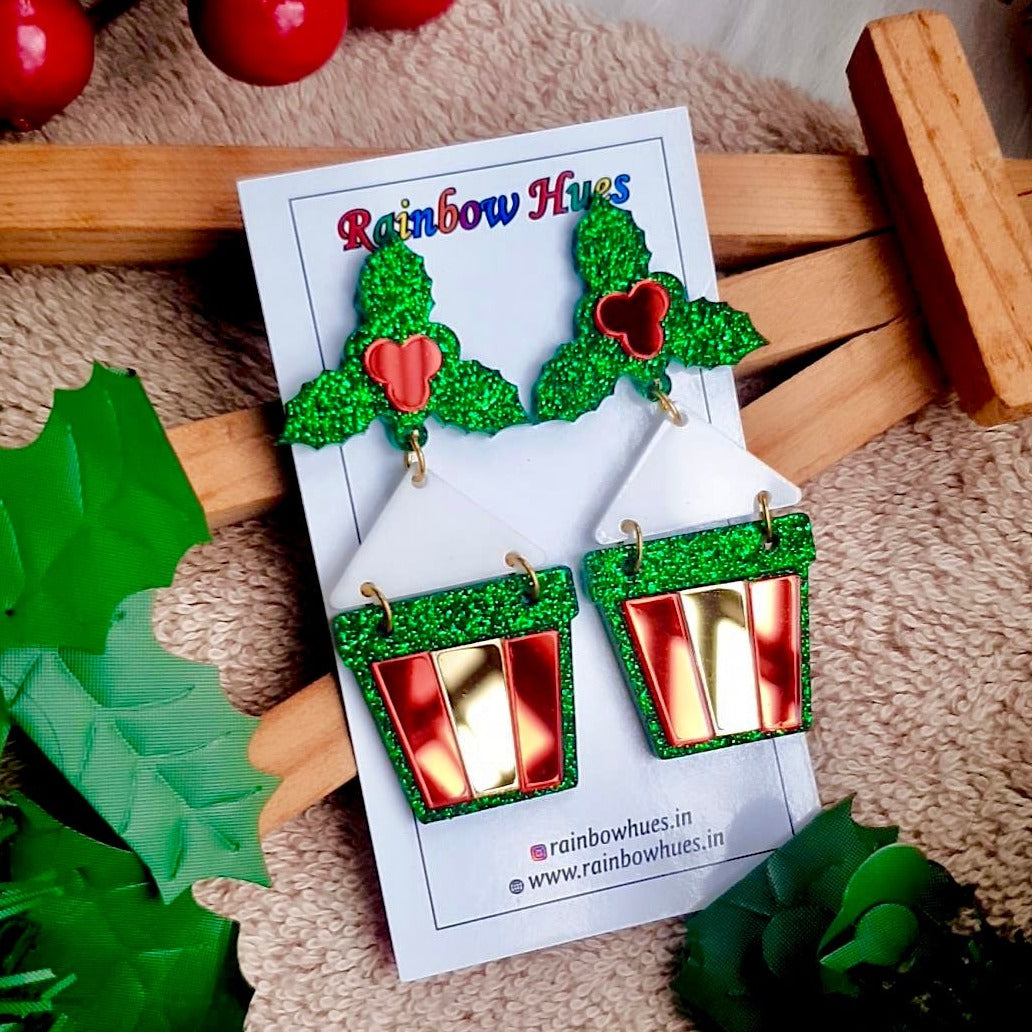 Christmas Holly Leaf Earrings