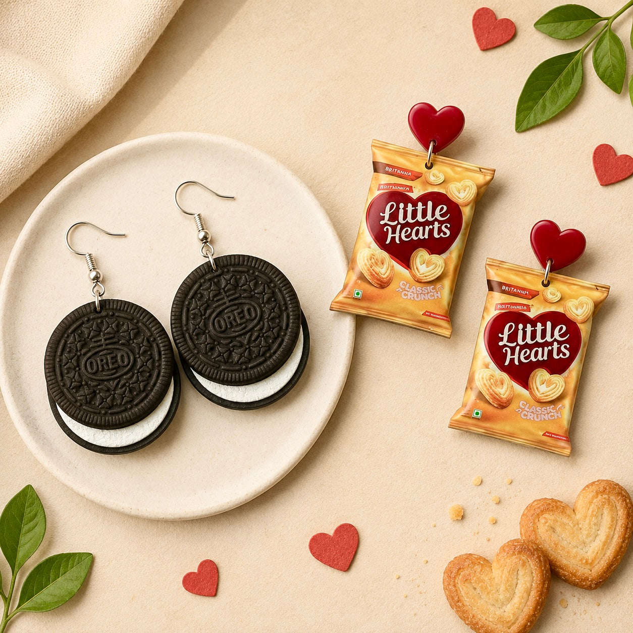 Little Hearts & Oreo Biscuit Earrings Combo (Set of 2)