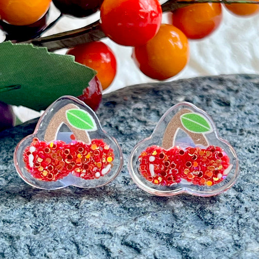 Cherry Glitter Stud Earrings