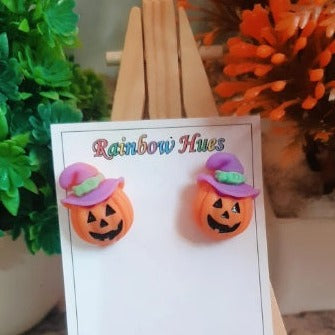 Add some fun to your wardrobe with these adorable Naughty Pumpkin Stud Earrings! These unique earrings feature an eye-catching pumpkin design with an enchanting lavender hat. Express your unique style and let your personality shine!