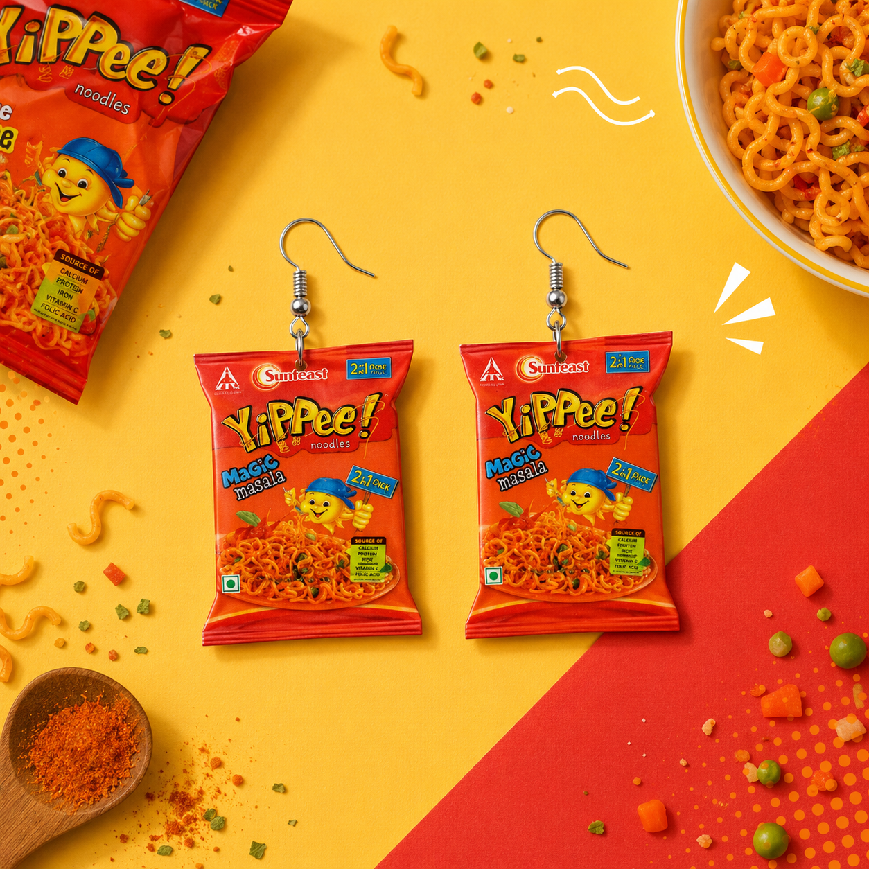yippie noodles acrylic earrings